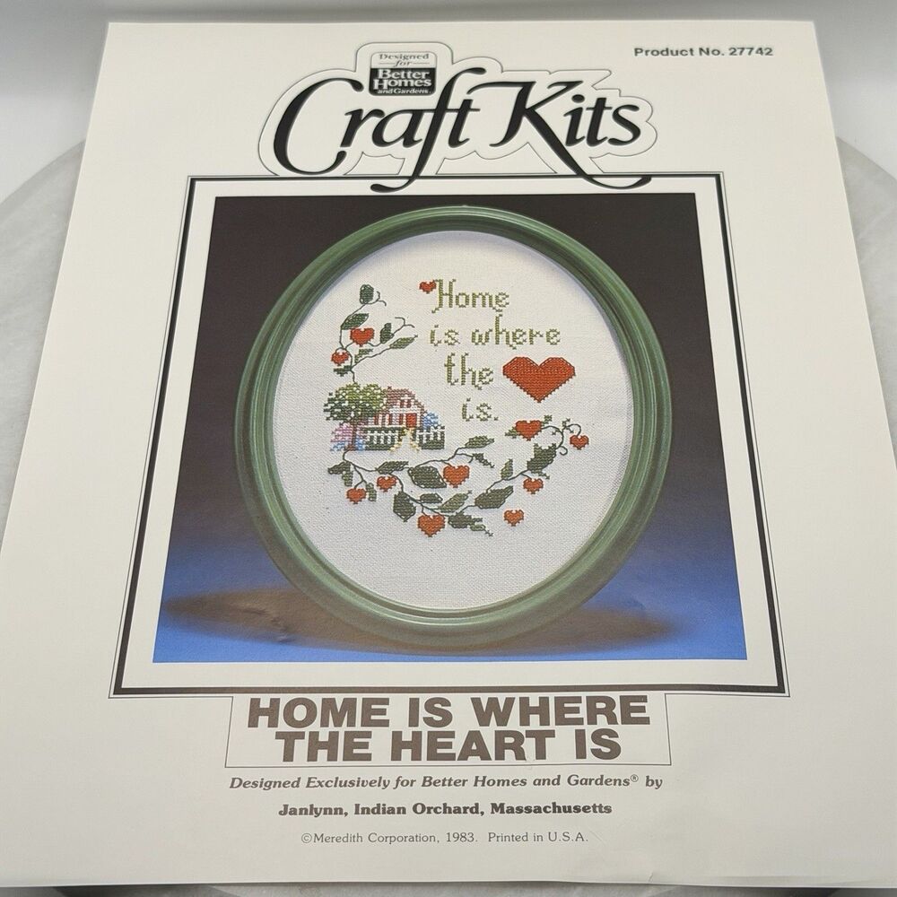 Vintage 1983 Better Homes Gardens Home Is Where Heart Is Cross Stitch Kit 27742